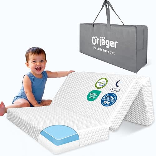 Dual-Sided Trifold Pack and Play Mattress 38x26'' Breathable Soft Plush Memory Foam for Toddler Travel Includes Carry Bag Removable Washable Cover Fits Pack n Play Mattress Pad