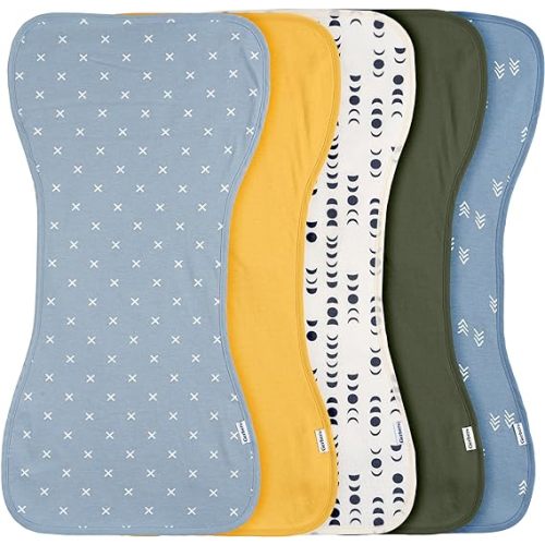 Gerber Baby Unisex Burp Cloths 5-Pack, Blue Gold, Size 10.5" x 21"