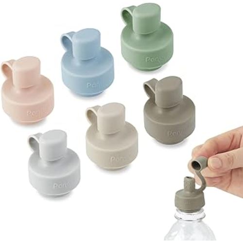 PandaEar 6 Pack Updated Silicone Water Bottle Cap, Baby No Spill Bottles Top Spout Adapter for Toddlers Kids, BPA Free & Leak-Proof -Multicolor