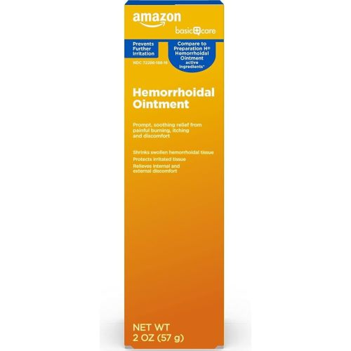 Amazon Basic Care Hemorrhoid Ointment, Fast-Acting Pain Relief, Relieves Burning, Itching, Swelling and Discomfort, 2 ounce (Pack of 1)