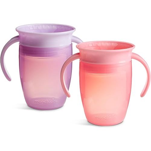 Munchkin Miracle 360 Sippy Cup for Toddlers, 7oz, 2 Pack, Pink/Purple