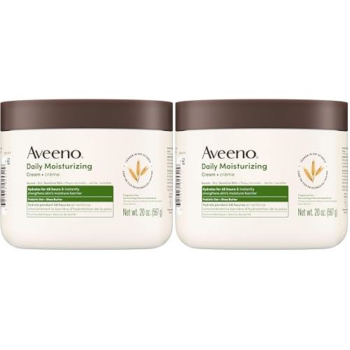 Aveeno Daily Moisturizing Cream with Prebiotic Oat & Shea Butter for Body,Face & Hands Moisturizer Cream,Hydrates Normal to Dry,Sensitive Skin,Fragrance Free,Non-Comedogenic,20 oz,(Pack of 2)