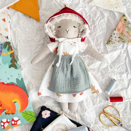 Handmade fabric sheep doll, linen lamb doll, stuffed heirloom doll, textile sheep toy, art doll animal, rag doll, soft toy, sewing doll