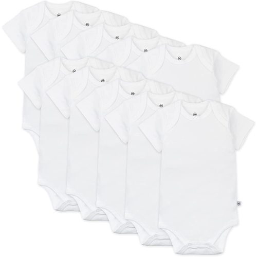 HonestBaby 10-Pack Short Sleeve Bodysuits One-Piece 100% Organic Cotton for Infant Baby Boys, Girls, Unisex