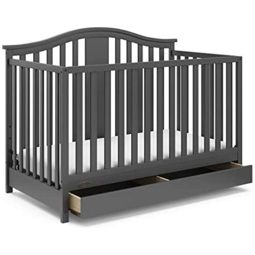 Graco Solano 4-in-1 Convertible Crib (Gray) – Easily Converts to Toddler Bed, Daybed or Full-Size Bed with Footboard and Headboard, 3-Position Adjustable Mattress Support Base