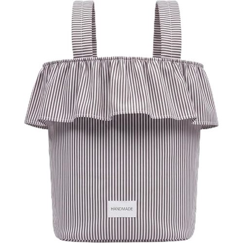 Abbylike Ruffle Stroller Bag with Removable Handles, Cotton Stroller Organizer with Waterproof Lined for Moms Baby Travel(Ruffles Style,15.5 x 9.5 Inch,Khaki Stripes)