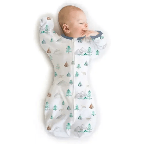 SwaddleDesigns Transitional Swaddle Sack, Arms Up Half-Length Sleeves & Mitten Cuffs, Swaddle for Newborn Transition to Baby Sleep Sack Wearable Blanket, 3-6 mo, 14-21 lb, Watercolor Mountains & Trees