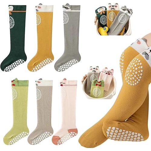 Baby Toddlers Knee High Non Slip Socks with Grips Girl Boy Non-Skid Socks Newborn Infant Floor Crawling Tube Stockings