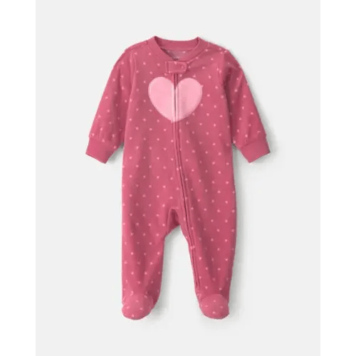Baby Girl Heart Fleece 2-Way Zip Sleep & Play Pajamas - Pink | Carter's