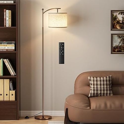 60" Floor Lamps with Remote Control & Bulb, Colors Temperature & Brightness Adjustable, Beige Shade & Brown Pole