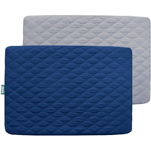 Pack N Play Mattress Pad Cover/ Protector - 2 Pack, Ultra Soft Microfiber, Waterproof, Grey & Navy Blue (for Standard Playpen/ Mini Crib)