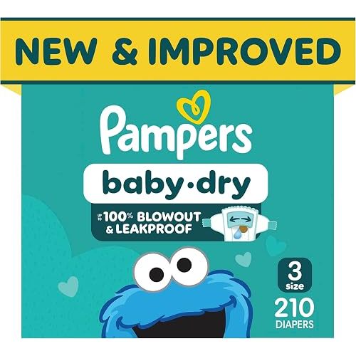 Pampers Diapers - Baby Dry - Size 3, 210 Count, Absorbent Disposable Infant Diaper (Packaging May Vary)