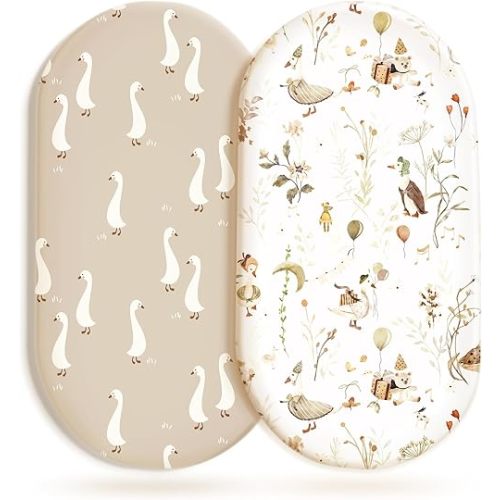 Stretchy Ultra Soft Fitted Bassinet Sheets 2 Pack, Universal Fitted for Baby Cradle Moses Basket Oval Rectangle Mattress Safe and Snug, Stylish Bassinet Sheet for Baby Boy and Girl