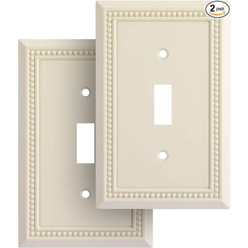 Henne Bery Sunken Pearls Heavy Duty Decorative Wall Plate Switch Plate Outlet Cover, Durable Solid Zinc Alloy (Single Toggle 2PK, Light Almond)