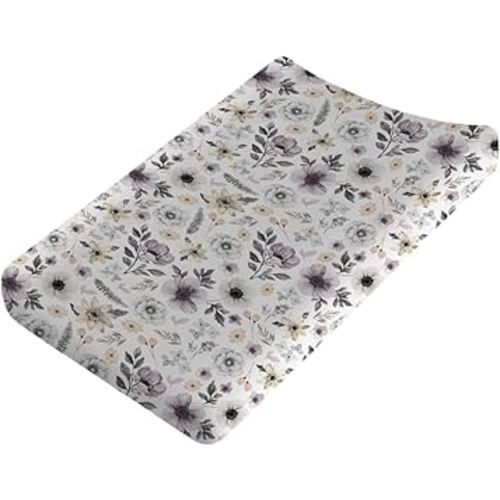 Boho Spring Flowers Leaves Baby Changing Pad Covers for Boy Girl 32''x16'' Antique Floral Fitted Diaper Change Table Mats Vintage Wild Floral Garden Soft Breathable Nursery Cradle & Bassinet Sheets