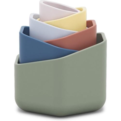 Lalo Stacking Cups - Baby and Toddler Nesting Cups for Bath Time, 6 with Openings - Non-Toxic, BPA-Free Silicone Bath Toy, Easy to Clean for 6 Months and Up - Sage