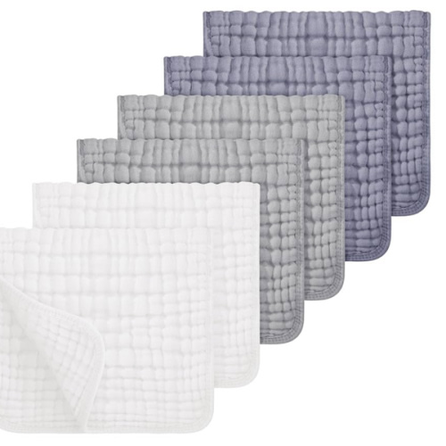 Looxii Muslin Burp Cloths 100% Cotton Muslin Cloths Large 20''x10'' Extra Soft and Absorbent 6 Pack Baby Burping Cloth for Boys and Girls White+Gray
