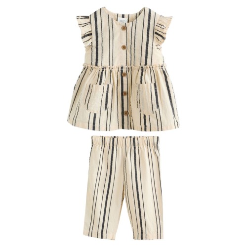 Kids' Mono Stripe Peplum Top & Pants Set, 3-6M