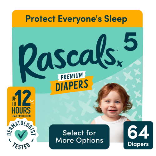 Rascals Premium Absorbent Baby Diapers Size 5, 64 Count