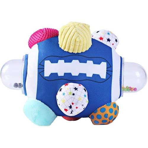 Football Bumpy Ball for Baby Cognitive Developmental, Baby Boys & Girls – Newborn to 36 Months Sensory Football Rattle Toy, Blue
