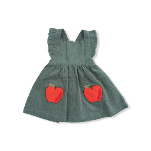 Corduroy Pinafore Dress & Bloomer, Dark Ivy Apple