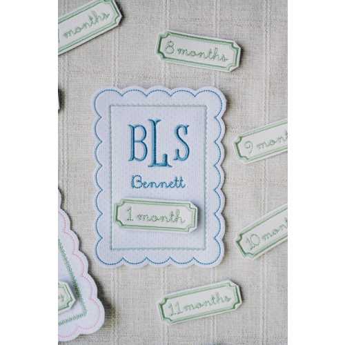 Blue Dot Baby Milestone Keepsake – Personalized Grand millennial Baby Boy Gift | Custom Baby Name Appliqué Monthly Photo Prop with Velcro