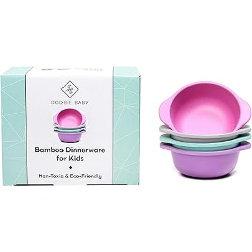 Bamboo Snack Bowls for Kids, Set of 4 Stackable Dinnerware for Toddlers :: Non Toxic Eco Friendly Reusable Dishes : Great Gift Baby Shower, Birthday & Preschool Graduation :: 10 Ounces