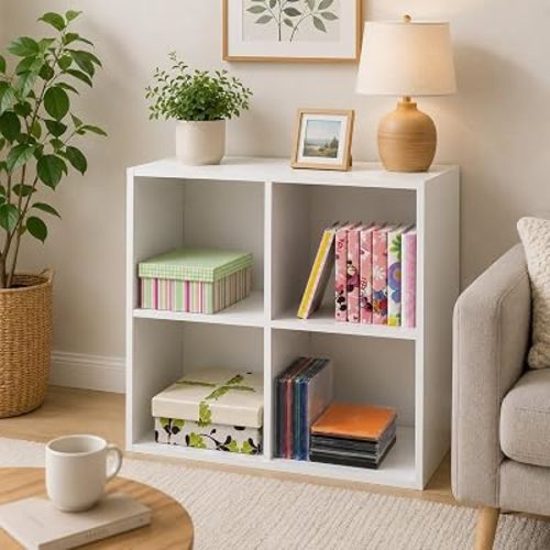 KB Designs - 4-Cube Bookcase, Unit Shelf, Storage Organizer, White