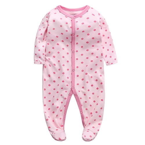 WIBACKER Newborn Baby Footed Pajamas 100% Cotton Infant Baby Snap Sleepers for Sleep and Play Footies 0-12 Months - 1PC Polka Dots