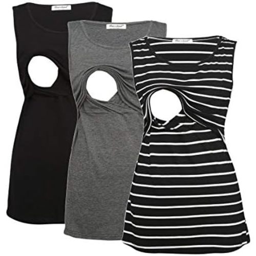 Bearsland Women's Sleeveless Maternity Nursing Tank Tops Breastfeeding Shirts