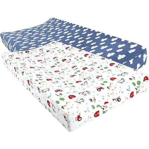 Hudson Baby Unisex Baby Cotton Changing Pad Cover, Boy Farm Animals, One Size