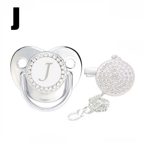 Nrmvnmi Baby Pacifier and Clips with Rhinestones Silver Bling 26 Letters Initials Personalized Baby Infant Newborn Pacifier