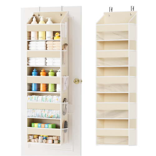 Tooloton, Over-the-Door Organizer with 5 Large and 10 Mesh Pockets, 55 Inches Tall, Beige
