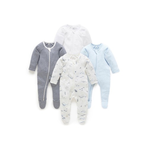 4 Pack Zip Footie Boys, 0-3M
