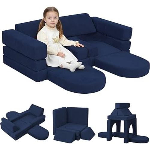 MeMoreCool Kids Couch, Midnight Navy Modular Play Couch, Ages 3+