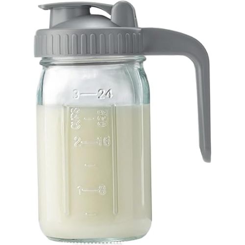 Glass Pitcher with Lid & Pour Spout 32oz Leak Proof Water Jug, Creamer Container for Sun Tea, Juice, Cold Brew Coffee