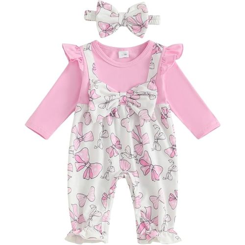 YINGISFITM Newborn Infant Baby Girl Clothes Fall Winter Long Sleeve Bubble Romper Floral Bow One Piece Jumpsuit Cute Outfits (Blue, 0-3 Months)