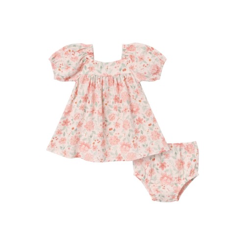 Puffed Sleeve Dress and Diaper Cover Set