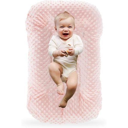 Loevin Baby Lounger for Newborn,Baby Nest for Newborn Soft Cotton Breathable for Playtime & Relaxation,Flat Babies Essentials Gifts Newborn Lounger for Boys & Girls 0-12 Months(Pink Bean)