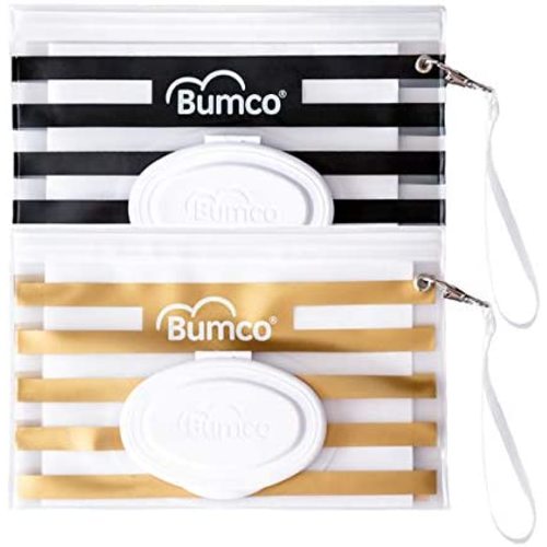 Bumco Diaper Bag Wet Wipes Dispenser, Reusable Refillable Pouch, Organizer for Travel, Carrying Clutch, Unique Baby Gift for Girl/Boy, (Gold & Black)