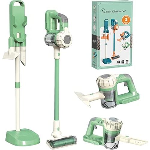 3-in-1 Kids Vacuum That Really Works, Toddler Toy Vacuum Cleaning Set for Children Aged 3+, Fun Kids Working Toy Vacuum Cleaner with Working Suction for Realistic Play (630Green)