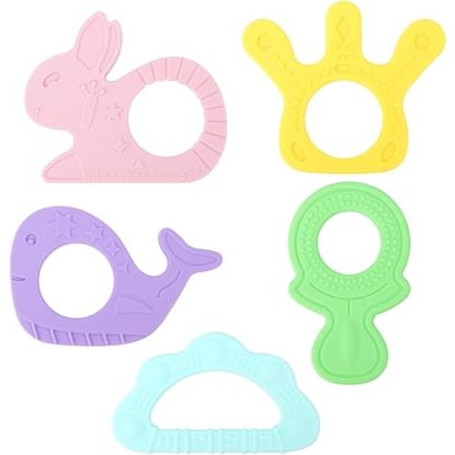 BEBOAN Silicone Baby Teething Toys, 5 Pack Cute Baby Teether Teething Ring Chew Toys Frozen Teether, BPA Free Easy to Grip Gifts for Infant Girls Boys 3 Months +