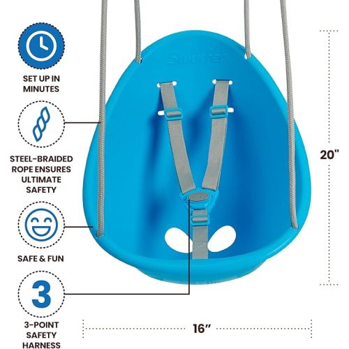 Swurfer Coconut Toddler Swing – Comfy Baby Swing Outdoor, 3- Point Adjustable Safety Harness, Secure, Safe Quick Click Locking System, Blister-Free Rope, Easy Installation, Ages 6-36 Months