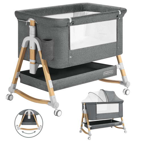HARPPA 3 in 1 Baby Bassinet Bedside Sleeper, Height Adjustable, Easy Folding, Gray
