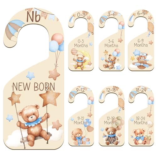Baby Size Closet Dividers - 7PCS Cute Bear Baby Clothes Dividers for Closet Double-Sided Printing Thicken Baby Wardrobe Organizer for Newborn to 24 Months Home Nursery Baby Clothes Decor