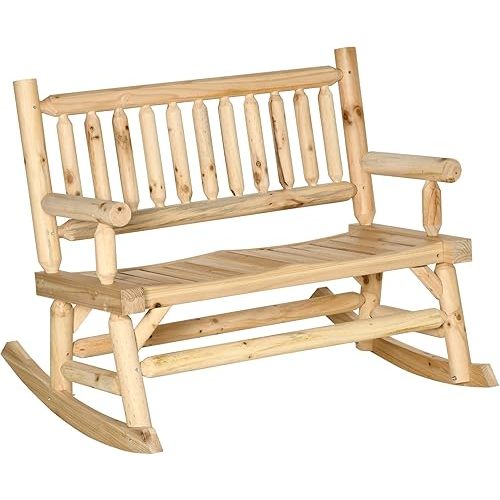 Outsunny 2-Person Wood Rocking Chair with Log Design, Heavy Duty Loveseat with Wide Curved Seats for Patio, Backyard, Garden, Natural