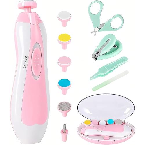 Baby Nail Trimmer Electric-12 in 1 Baby Nail Clippers Safe Baby Nail File Kit with a Nail Clipper, Scissor, Tweezers, and Nail Files