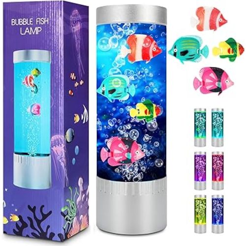 Bubble Fish Lamp, Sensory Bubble Tube Lamp, Artificial Fish Tank with Moving Fish, to Light Up Your Life Like a Lamp, Fish Tank Light and Aquarium Lamp, Excellent Gift for Kids & Adults
