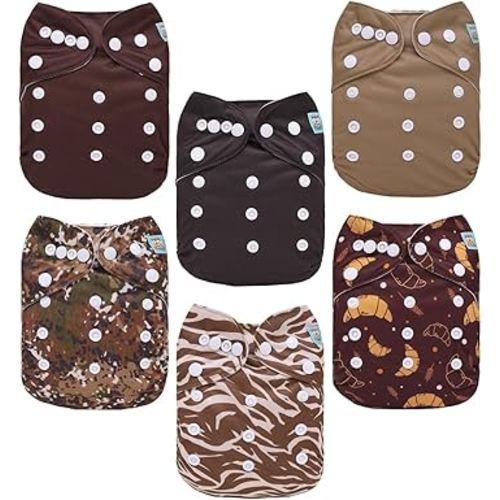 ALVABABY Baby Cloth Diaper 6 Pack with 12 Inserts One Size Cloth Diaper Covers Adjustable Washable Reusable for Baby Girls and Boys