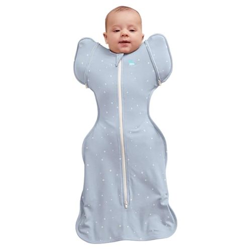 Love to Dream Swaddle Up Transition Bag Original, Arms Up Position, Light and Ultra Breathable Cotton - Sleep Bag - 1.0 TOG - (20-24°C) Ideal for Moderate Temps (Twinkle Powder Blue, Medium, 6–8.5kg)